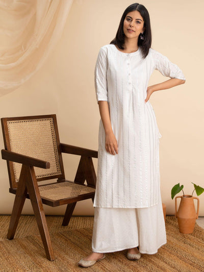 white woven design cotton kurta libas 1